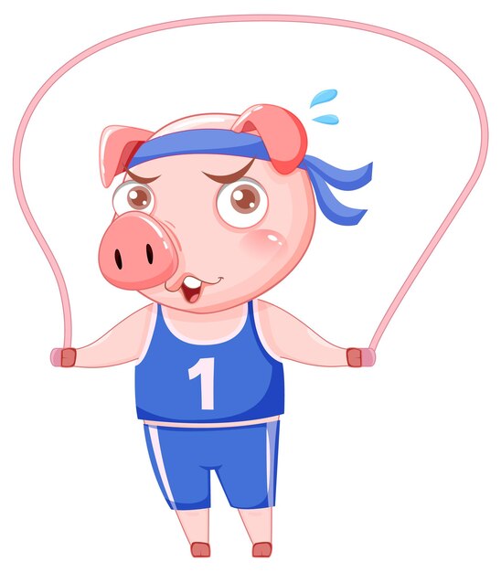 Lindo personaje de dibujos animados de cerdo haciendo ejercicio