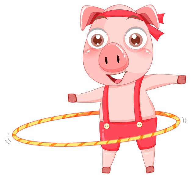Lindo personaje de dibujos animados de cerdo haciendo ejercicio