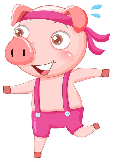 Lindo personaje de dibujos animados de cerdo haciendo ejercicio
