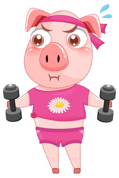Lindo personaje de dibujos animados de cerdo haciendo ejercicio