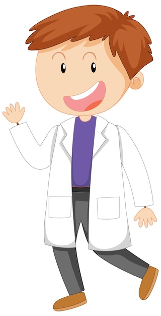 Lindo personaje de dibujos animados científico masculino en bata