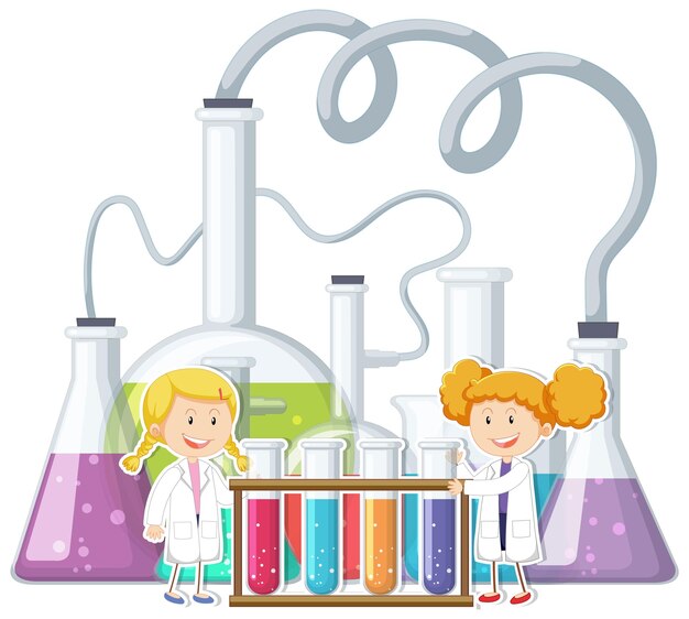 Lindo personaje de dibujos animados de científicos en bata de laboratorio