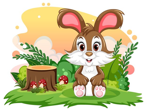 Lindo personaje de dibujos animados de conejo marrón