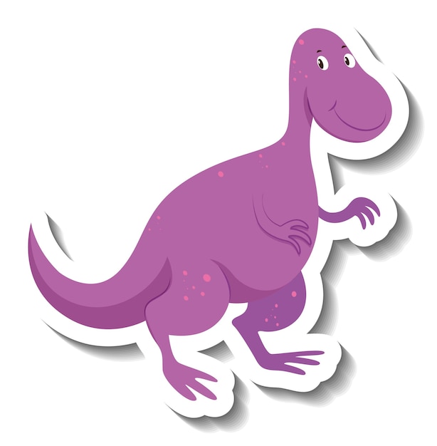 Vector gratuito lindo personaje de dibujos animados de dinosaurio púrpura pegatina