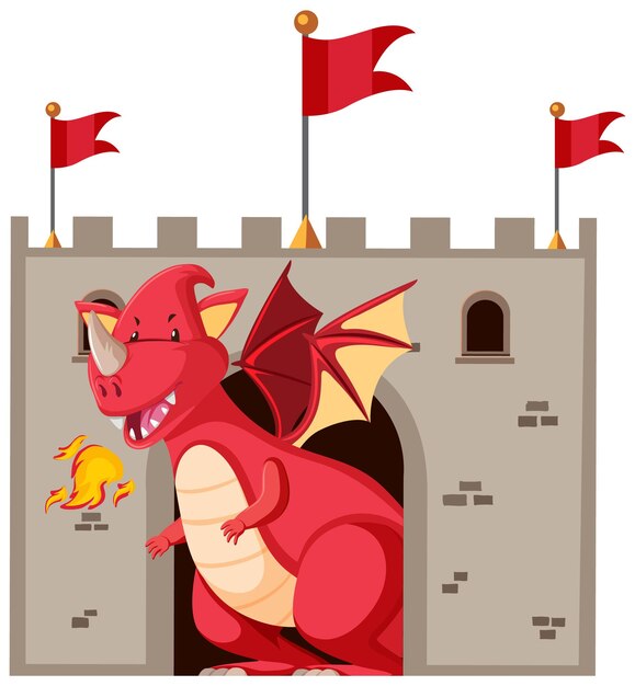 Vector gratuito lindo personaje de dibujos animados de dragón rojo