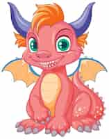 Vector gratuito el lindo personaje de dibujos animados del dragón rosado sentado aislado