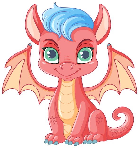 El lindo personaje de dibujos animados del dragón rosado sentado aislado