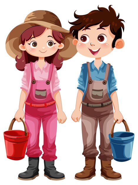 Lindo personaje de dibujos animados de jardinero con cubo