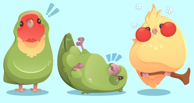 El lindo personaje de dibujos animados del loro verde, el pájaro de la selva.