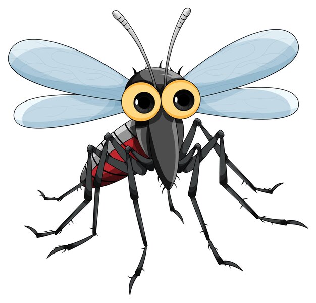 Lindo personaje de dibujos animados de mosquitos volando