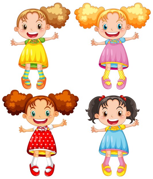 Lindo personaje de dibujos animados de niña feliz