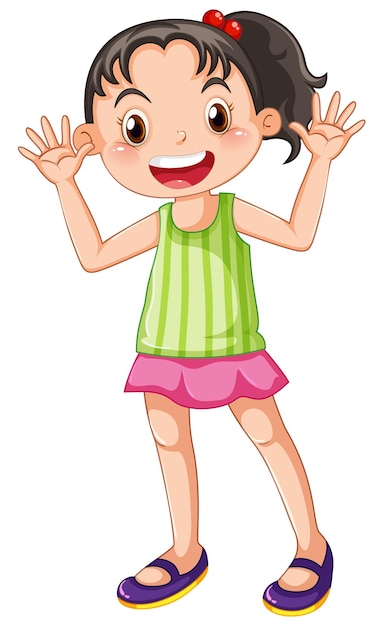 Vector gratuito lindo personaje de dibujos animados de niña feliz