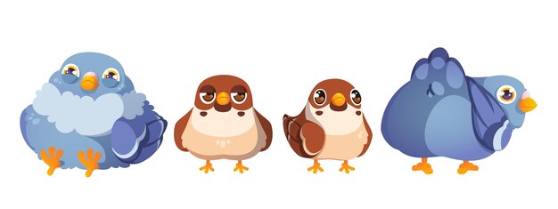 El lindo personaje de dibujos animados de paloma y gorrión