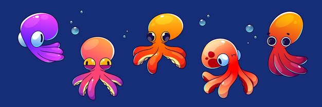 El lindo personaje de dibujos animados de pulpo infantil bajo el agua