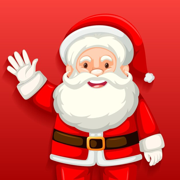 Lindo personaje de dibujos animados de Santa Claus sobre fondo rojo