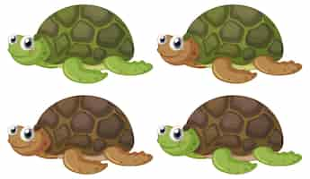 Vector gratuito lindo personaje de dibujos animados de tortuga sobre fondo blanco