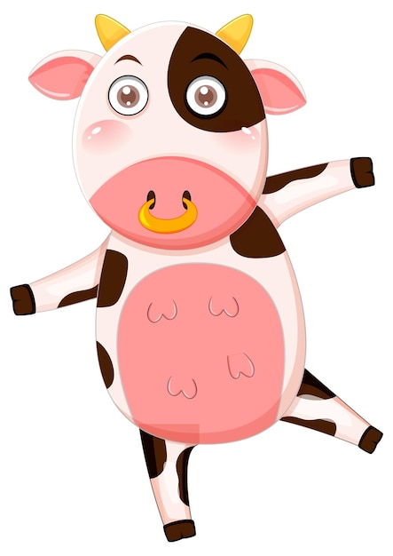 Vector gratuito lindo personaje de dibujos animados de la vaca