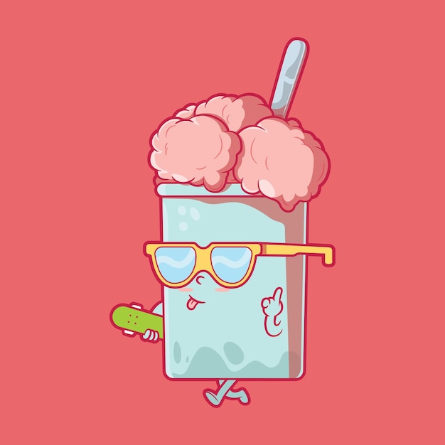Vector gratuito lindo personaje de helado que se ve genial ilustración vectorial concepto divertido de diseño de mascota de redes sociales