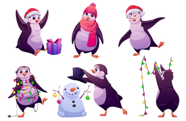 Lindo personaje de pingüino celebra la navidad