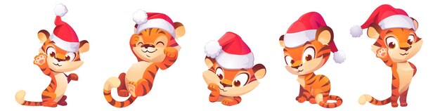 Lindo personaje de tigre bebé con sombrero de navidad