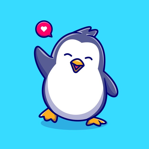 Lindo pingüino agitando la mano dibujos animados Vector icono ilustración Animal naturaleza icono concepto aislado