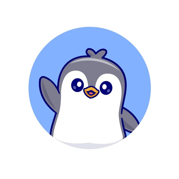 Lindo pingüino agitando la mano Logotipo de dibujos animados Icono vectorial Ilustración Icono de naturaleza animal Icono aislado plano