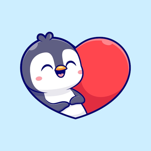 Vector gratuito lindo pingüino amor corazón signo dibujos animados vector icono ilustración animal vacaciones icono concepto aislado