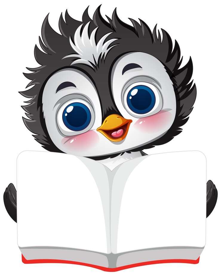 Vector gratuito el lindo pingüino leyendo un libro