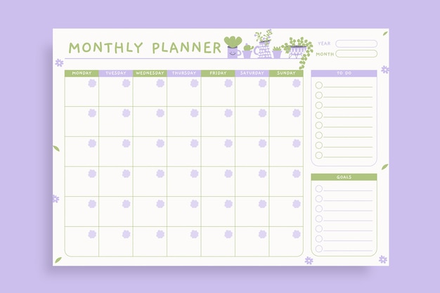 Lindo planificador mensual de plantas de duotono