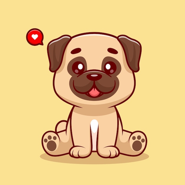 Lindo Pug Perro Sentado Dibujos Animados Vector Icono Ilustración Animal Naturaleza Icono Concepto Aislado Premium