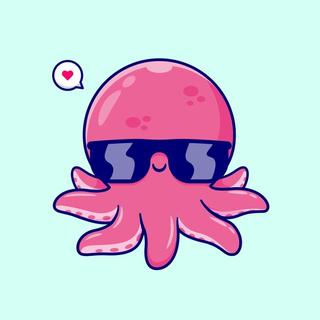 Lindo Pulpo Fresco Con Gafas Dibujos Animados Vector Icono Ilustración Icono De Moda Animal Aislado Plano