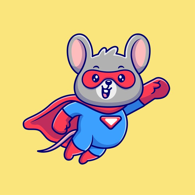 Lindo ratón Super héroe dibujos animados Vector icono ilustración Animal vacaciones icono concepto aislado plano