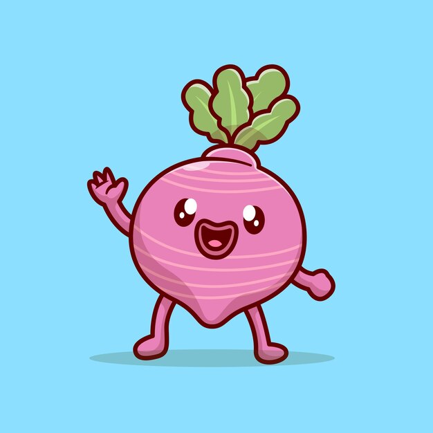 Lindo Remolacha Agitando Mano Dibujos Animados Vector Icono Ilustración Alimentos Objeto Icono Concepto Aislado Plano