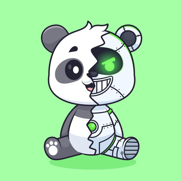 El lindo robot panda cyborg icono vectorial de dibujos animados Ilustración icono de tecnología animal icono de vector plano aislado
