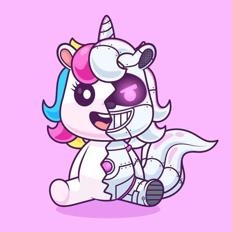 Vector gratuito el lindo robot unicornio ciborg icono vectorial de dibujos animados ilustración icono de tecnología animal aislado plano