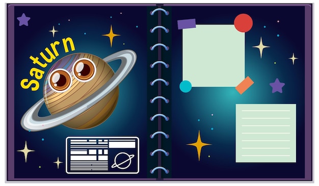 Vector gratuito el lindo saturno en un cuaderno estrellado