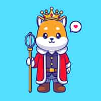 Vector gratuito lindo shiba inu dog king con corona cartoon vector icon illustration. icono de vacaciones de animales aislado