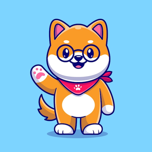 Vector gratuito lindo shiba inu perro agitando mano dibujos animados vector icono ilustración animal naturaleza icono concepto aislado