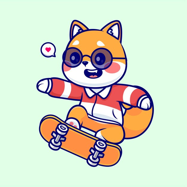 Lindo Shiba Inu Perro Jugando Patineta Dibujos Animados Vector Icono Ilustración Animal Deporte Icono Aislado