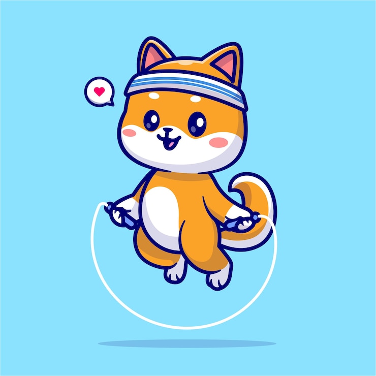 Vector gratuito lindo shiba inu perro jugando saltar cuerda dibujos animados vector icono ilustración animal deporte icono aislado