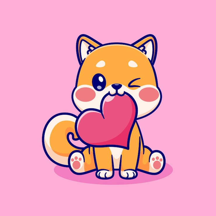 Vector gratuito lindo shiba inu perro mordedura amor globo de dibujos animados icono vectorial ilustración animal naturaleza icono aislado
