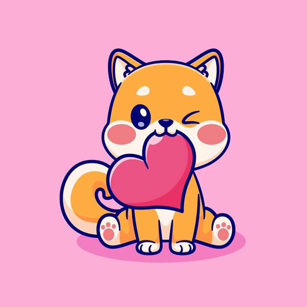 Lindo Shiba Inu perro mordedura amor globo de dibujos animados icono vectorial ilustración animal naturaleza icono aislado