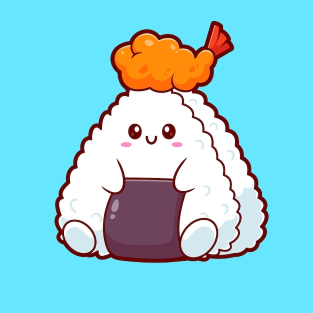 El lindo sushi Onigiri con camarón icono vectorial de dibujos animados Ilustración icono de comida de sushi aislado plano