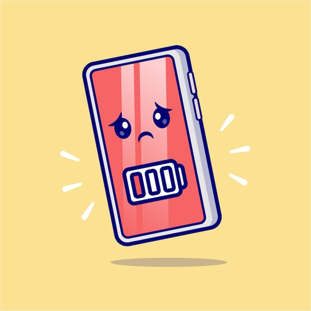 Lindo teléfono celular batería baja dibujos animados vector icono ilustración tecnología objeto icono aislado plano