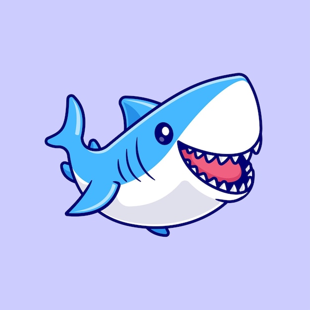 Lindo Tiburón Natación Dibujos Animados Vector Icono Ilustración Animal Naturaleza Icono Concepto Aislado Vector Plano