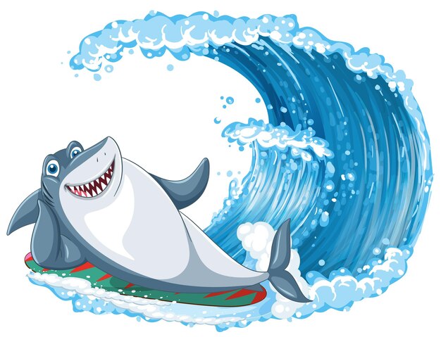 Lindo tiburón surfeando sobre fondo blanco