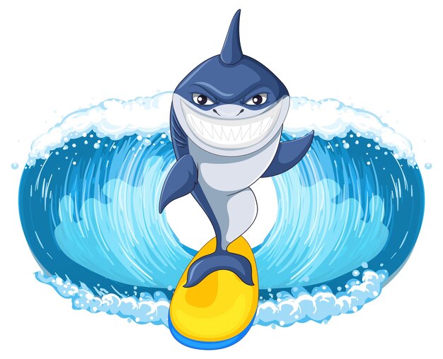 Lindo tiburón surfeando sobre fondo blanco