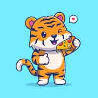 Vector gratuito lindo tigre comiendo pizza dibujos animados vector icono ilustración comida animal icono concepto aislado plano