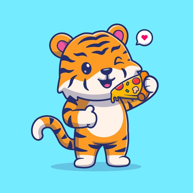 Lindo tigre comiendo pizza dibujos animados vector icono ilustración comida animal icono concepto aislado plano