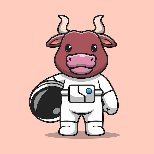 Vector gratuito lindo toro astronauta dibujos animados vector icono ilustración animal ciencia icono concepto aislado plano